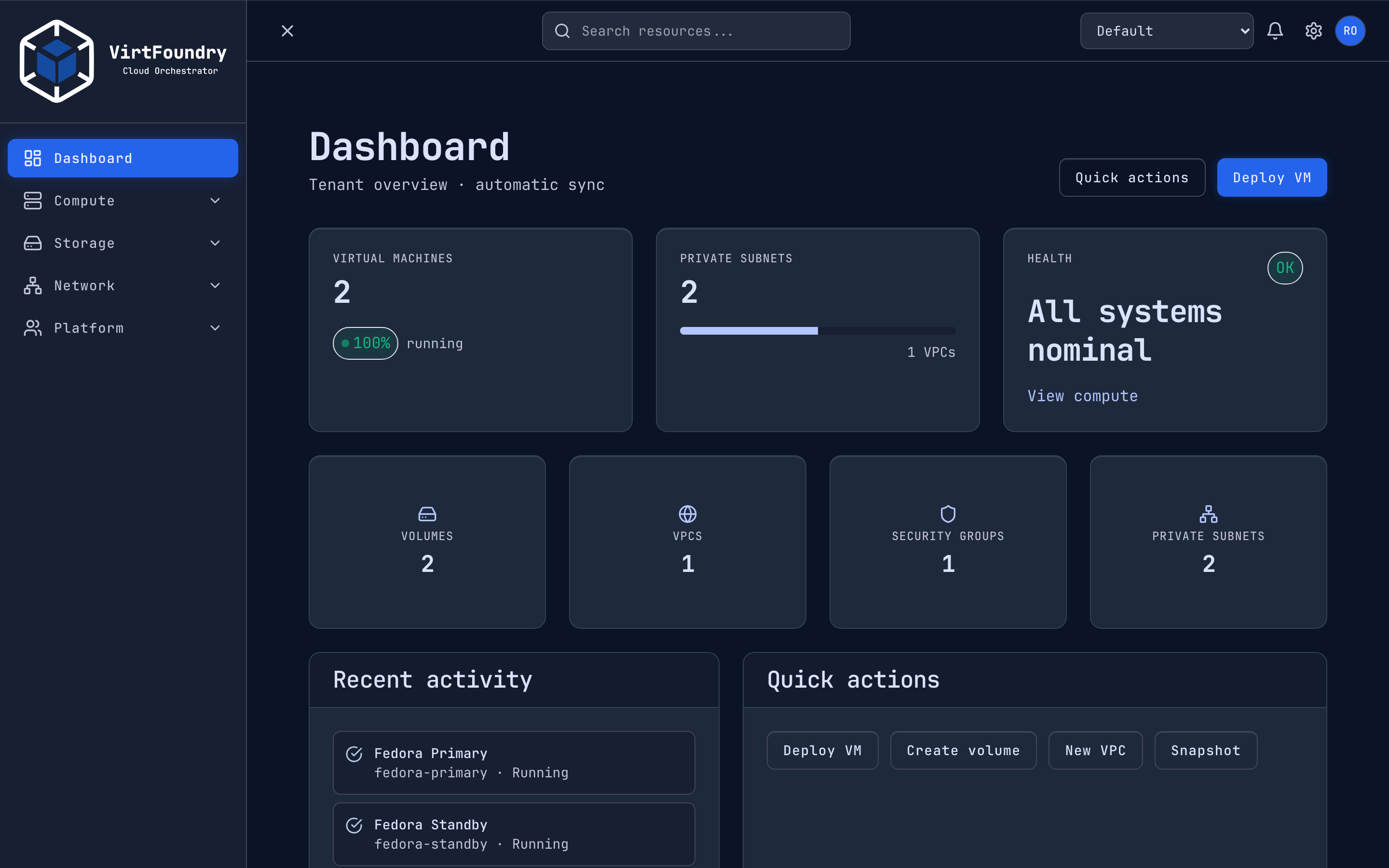 VirtFoundry dashboard in the homelab