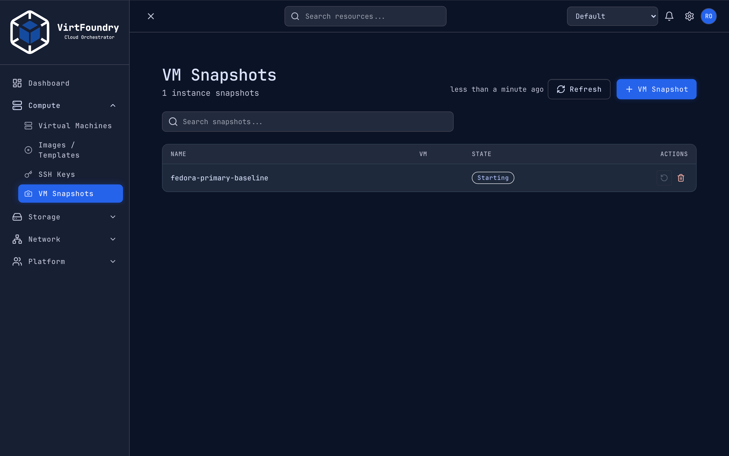VM snapshots in VirtFoundry